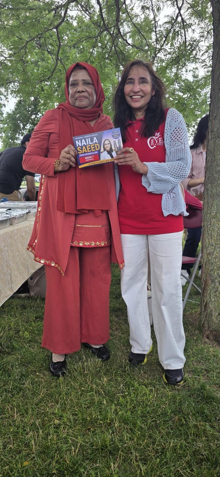 Naila Saeed with a community supporter on Canada Day